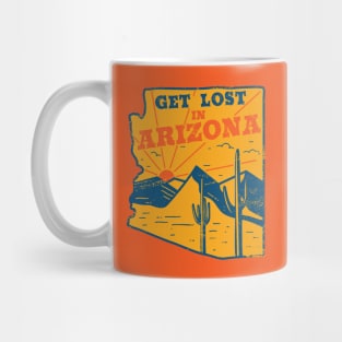 Get Lost in Arizona // Vintage Desert Landscape // Retro Tourism Badge Mug